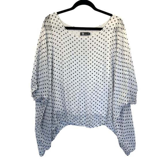 M Brand Made in Italy Shirt Silk TShirt Top Black Polka Dot XS Oversized - Picture 1 of 8